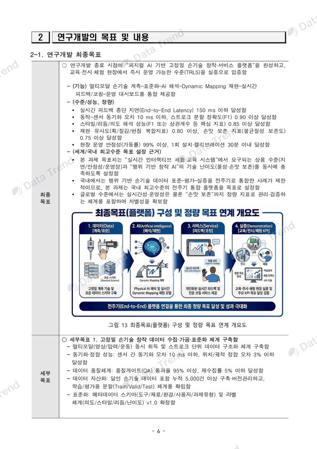 손기술 피지컬 AI 연구개발계획서 8쪽 (일부)